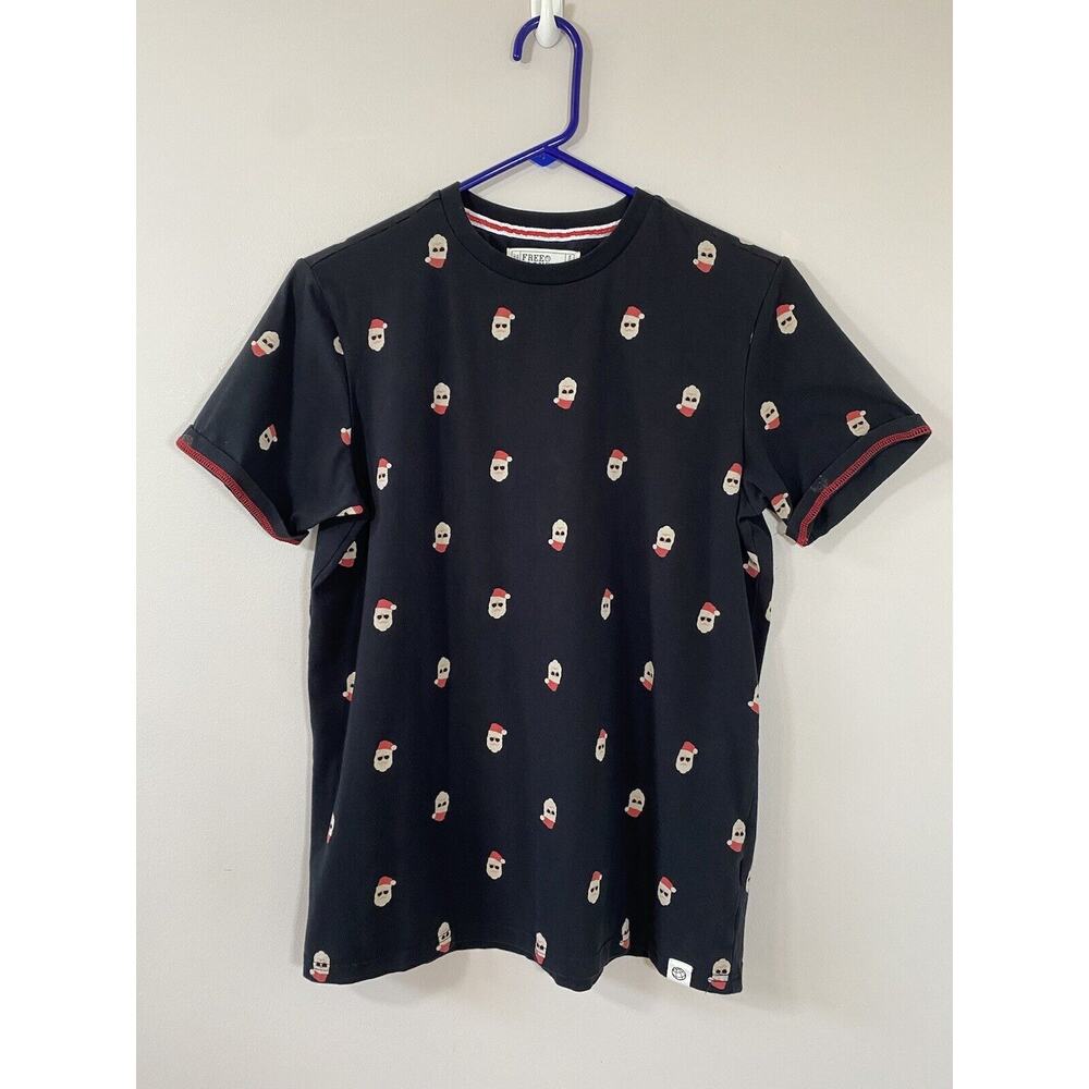 Free Planet T Shirt Men's SMALL Santa with Sunglasses Short Sleeve Black Stretch